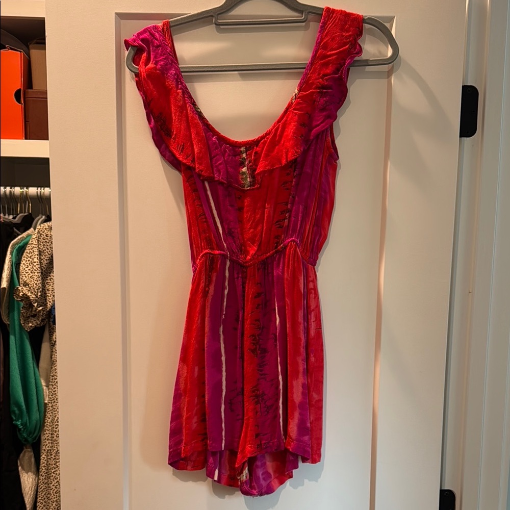 Red and Pink Romper with Flutter Sleeves